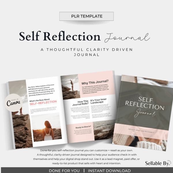 Self-Reflection Journal Template (Editable in Canva + PLR Included)